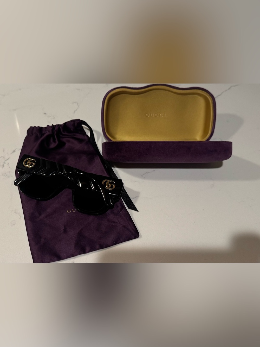 Gucci Black Women's Sunglasses with Gold GG Accents